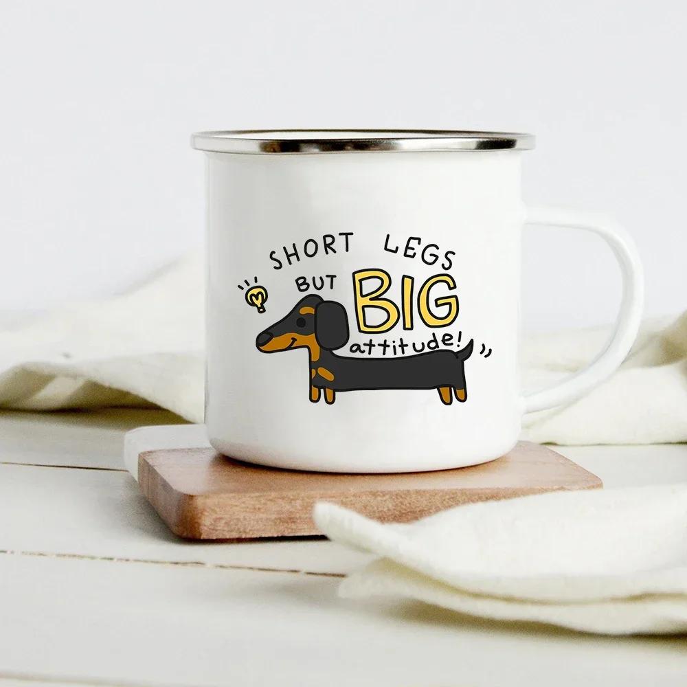 Lustiger Dackel-Druck Kreative Emaille-Tasse Kaffee-Weintassen Cartoon-Hunde Pfote Party-Getränk Bier Saft Milch Tassen Geschenke für Liebhaber Hund