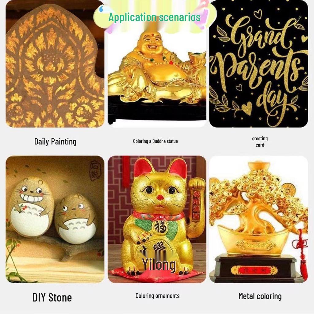 Zlatá Stříbrná Metalická Akrylová Perleťová Barva - Voděodolná, Světle Zlatá, Barvostálá pro Dětské Razítkování & Ruční Výrobky.