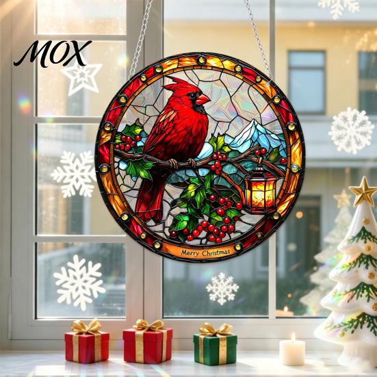 Colorful Holiday Porch Ornaments Christmas 2D Acrylic Suncatcher, Stained Glass Style Black Cat Window Hanging, Festive Door Sign Hanging Plaque with