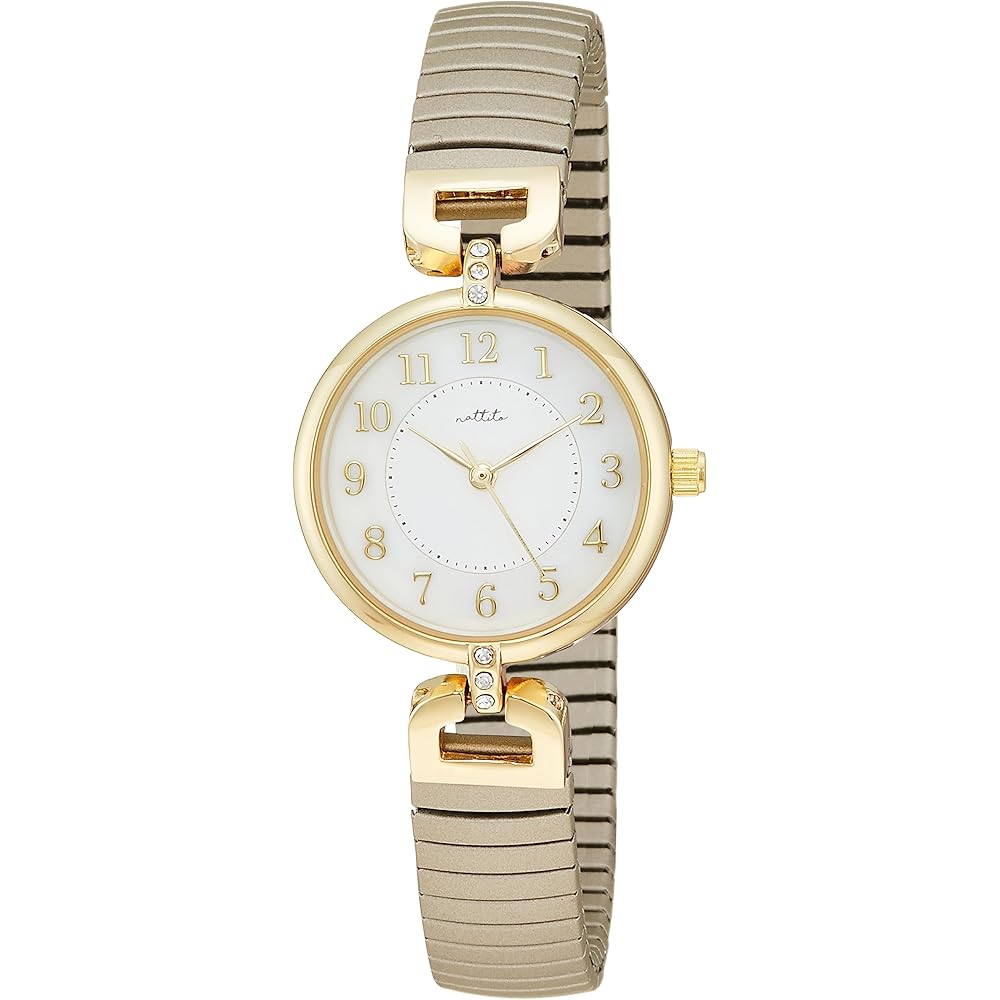 Fieldwork Analog Watch with Metal Band and Accordion Strap Beige for Women