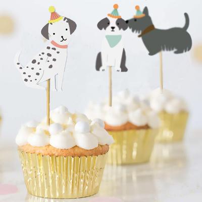 6/12pcs Dog Birthday Cake Decoration Party Decoration Pet Dog Cupcake Toppers Pet Themed Balloon Cake Flag Dressing Party