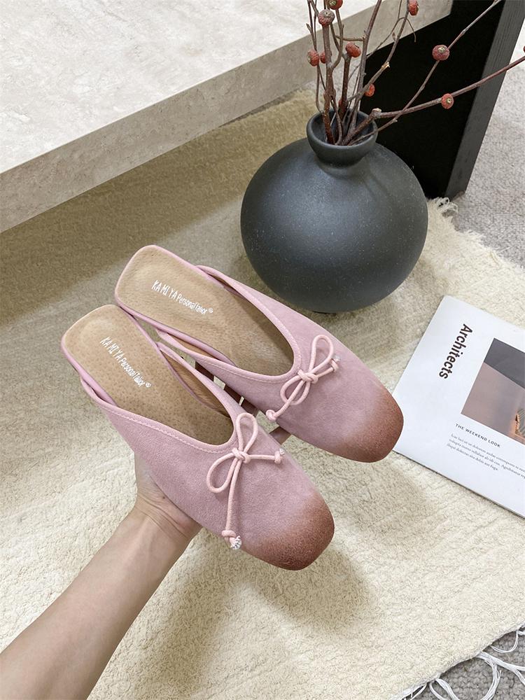 2025 New Summer Slippers Split Leather Shoes Retro Flats Slip-on Sandals Beach Slippers Leisure Walking Shoes Zapatos Para Mujer