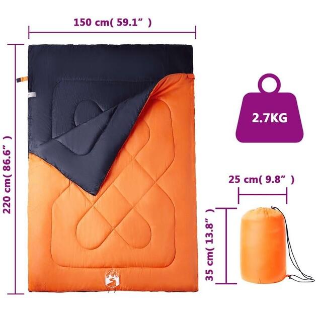 VidaXL Double Sleeping Bag for Adults, 3-4 Seasons