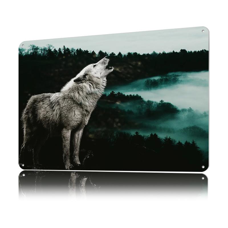 Wolf and Forest Metal Poster Customized Wall Art Retro Vintage Metal Signs for Man Cave Office Decoration Gaming Wand Deko
