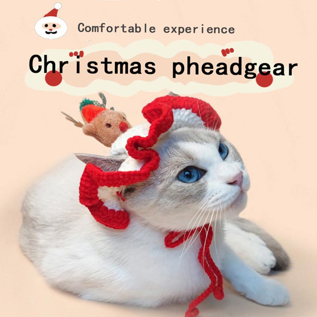 Knit Cat Christmas Santa Hat for Festival Dogs Party Costume Cosplay Dress Up Festive Reindeer Hat Photo Props for Puppy