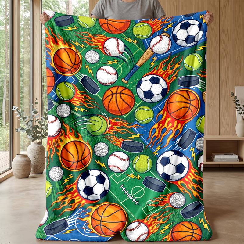 Sports Ball Pattern 2 Theme Blanket Lightweight Warm Flannel Blanket Decorative Throw Blanket for Home Decoration