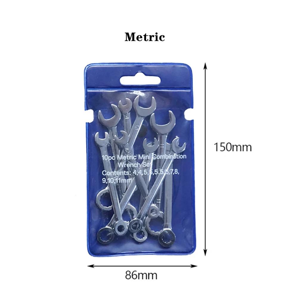 

10pcs Mini Spanner Wrench Set 4-11mm Hand Tool Key Ring Pocket Wrench Explosion-Proof British/Metric Type for Handymen