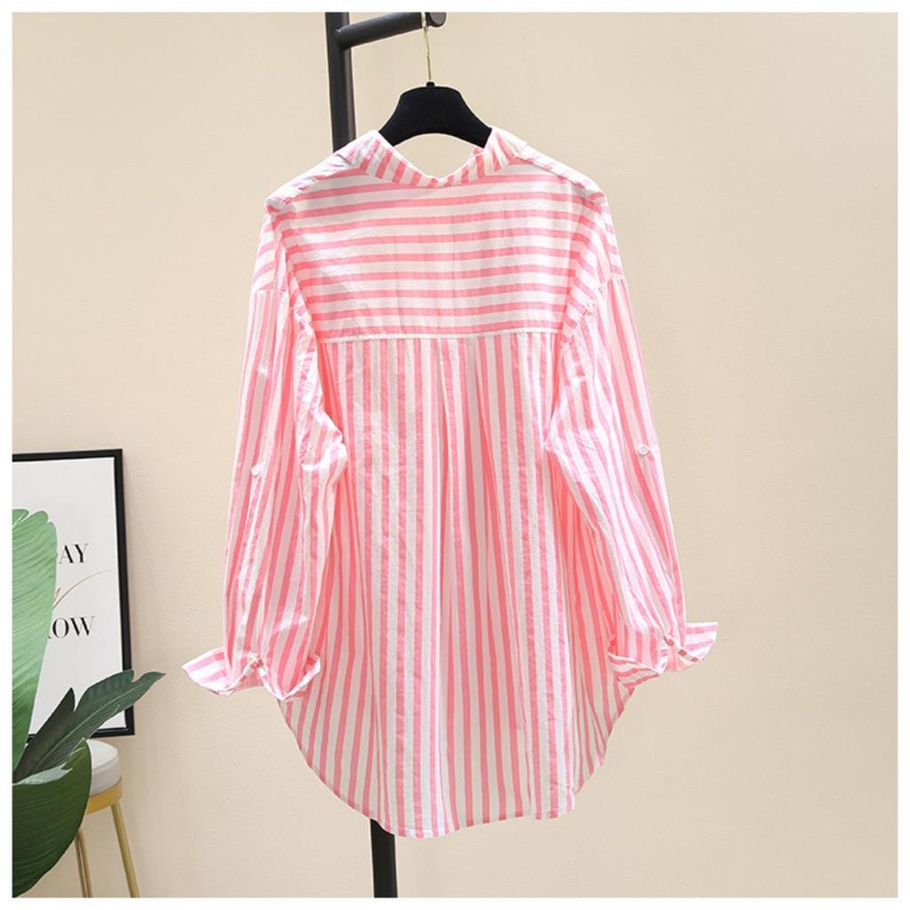 Spring and Summer Long-sleeved Shirt Women's Fashion Casual Vertical Striped Loose Shirt Women