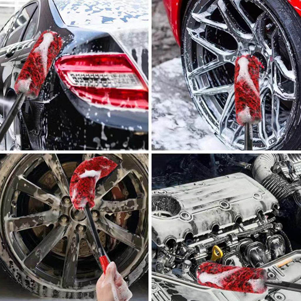 New Car Wheel Cleaning Brush Nylon Car Wheel Rim Detailing Brush with Long Handle Bendable Car Cleaner Brush Synthetic Wool Car