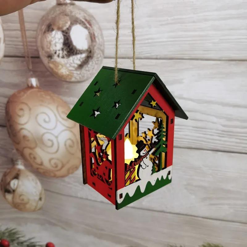 20PCS Christmas Decorations Creative DIY Assembled Cabin Painted Luminous House Christmas Tree Hanging Christmas Hut Ornaments