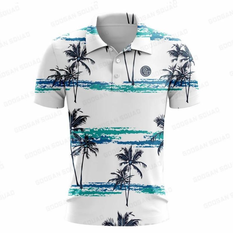 New Polo Shirt Men s Casual Short-sleeved Gold Printed Baroque Golf L