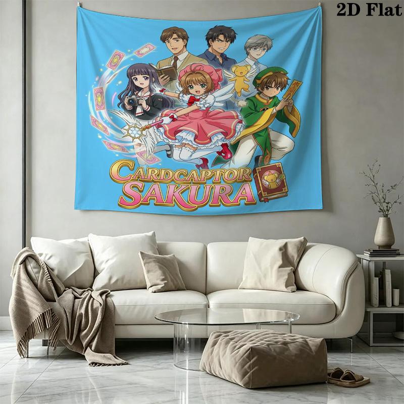 Cardcaptor Sakura Wall Tapestry Aesthetic Wall Hanging Printed Fabric Blanket Decorative Tapestries For Bedroom Living Room Home Decor