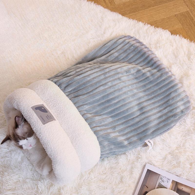 

Cat Sleeping Bag Fluffy Feel Thickened Winter Pet Pocket Semi-Enclosed Cats Dogs Warming Pad Kitten Soft Warm Nest Pet Supplies серый