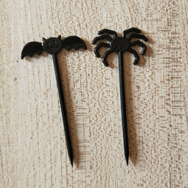 10 STÜCKE Halloween Plastik Obst Zahnstocher Kuchengabel Spinne Kürbis Geist Obstgabel Festliche Partyzubehör