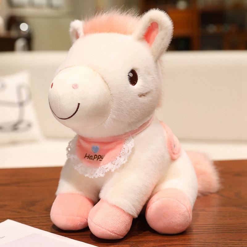 Kawaii Sitzende Pose Pony Plüschtiere Weiche gefüllte Cartoon Glückliches Pferd Puppe Gut erzogen Niedlich Kinder Beruhigungs-Puppe Geburtstag Weihnachten Geschenk 25cm