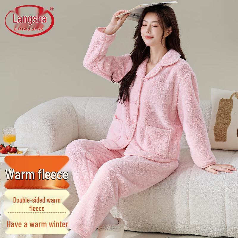 Langsha Coral Fleece Couple s Winter Loungewear Set XL