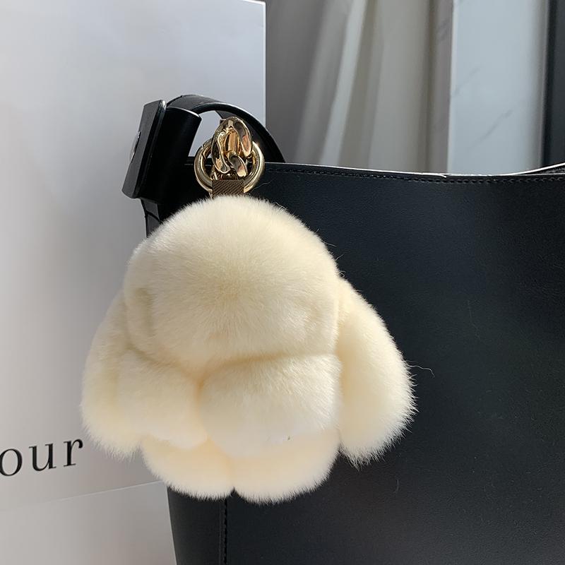 Mini Cute Real Rex Rabbit Fur Bunny Keychain Toy Doll Keyring Tote Bag Charm 10CM Fur Rabbit Keychain Car Bag Pendant