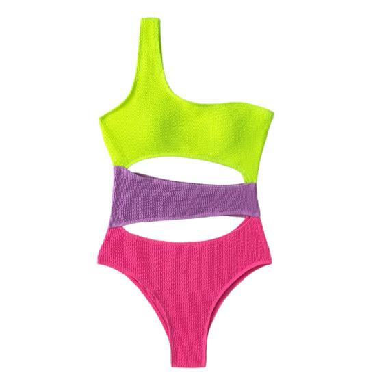 Frauen Bademode Kontrast Farben Whorl Eine Schulter Aushöhlen Frauen Monokini Strand