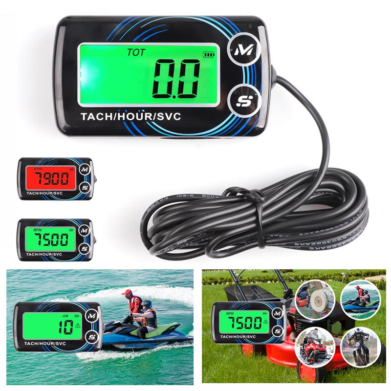 Digital Engine Tach Hour Meter Inductive Tachometer RPM Engine Hour Meter with Backlight Resettable Tacho for Motorcycle Mower