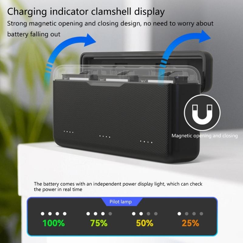 Fast Speed Charging Storage Box for Action4 Camera Batteries Holds 3 Slots with Power Indicator