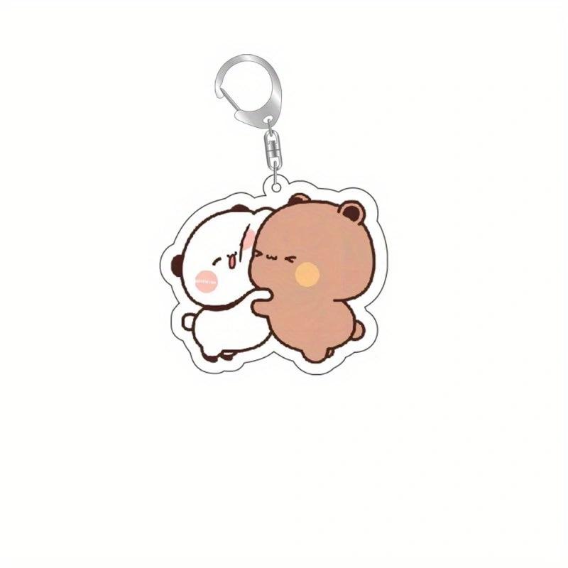 Cute  La bubuDudu Keychain Figure Couple Baby Grey Bear White Panda Key Chain Car Ring Jewelry Gifts Bag Pendant Accessories