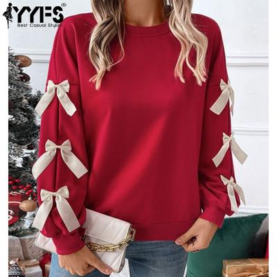Women's Fashion Casual Solid Color Print Fall Winter Long Sleeve O-Neck Pullovers & Long Sleeves