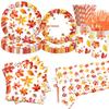 Maple Leaf Pumpkin Thanksgiving Disposable Party Set - Plates, Tablecloth, Napkins