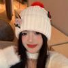 Warm Christmas Plush Cap Soft Big Pullover Hat Fashion Red Knitted Woolen Hat  Outdoor