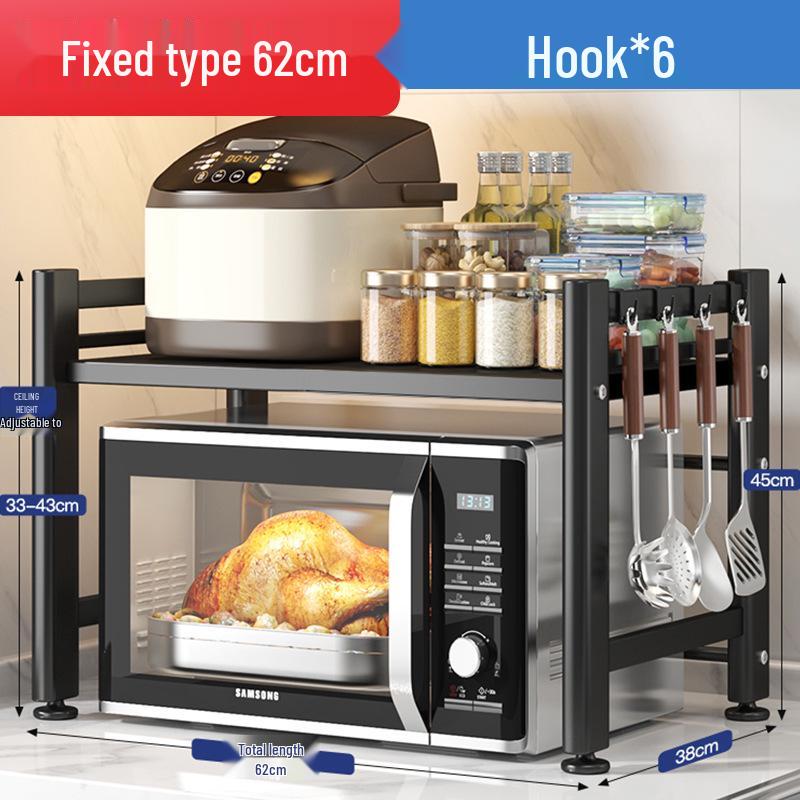 Two-Layer Telescopic Carbon Steel Microwave Oven Rack for Countertop Storage