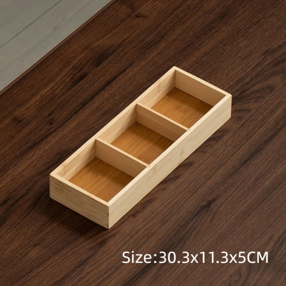 Multi-Grid Divided Plate Wooden Snack Storage Tray Reusable Bamboo Tray  Candy