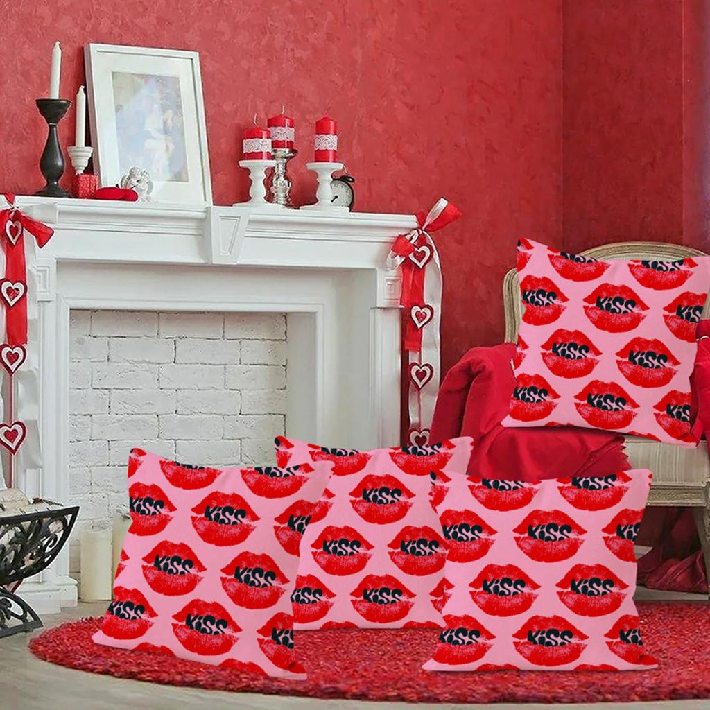 Valentine's Day Couple Love Sofa Pillow Cover Home Decoration Pillow Cover Linen Printed Cushion Cover