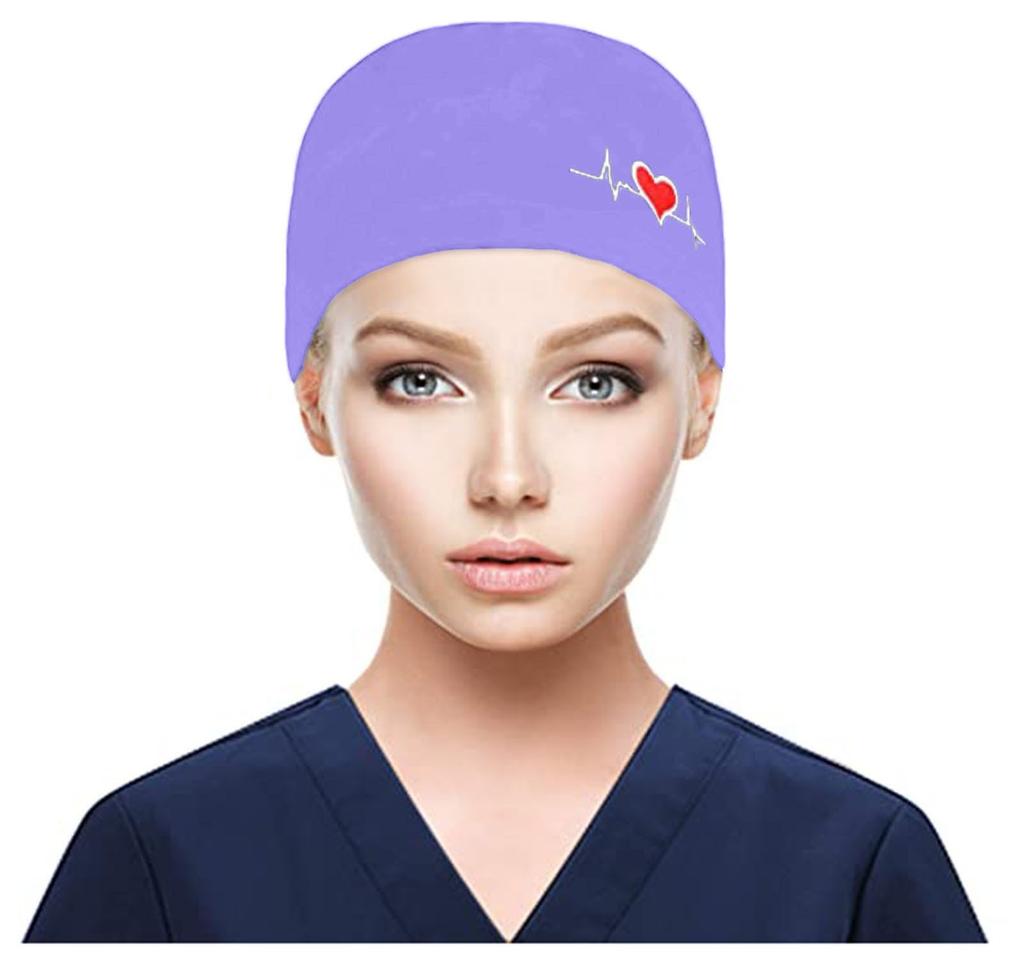 Unisex Adjustable Scrub Cap with Heartbeat Embroidery for Medical Professionals Breathable Cotton, Blue