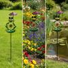 Frog Garden Stake Whimsical Metal with Foliage Base Outdoor Yard Art for Gardeners,