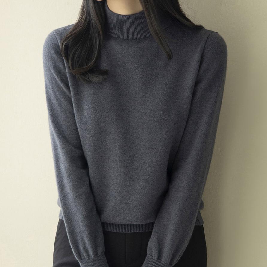 Sweter w kolorze wina damski jednolity kolor długi rękaw ciepły dzianinowy luźny półgolf pulower na jesień i zimę