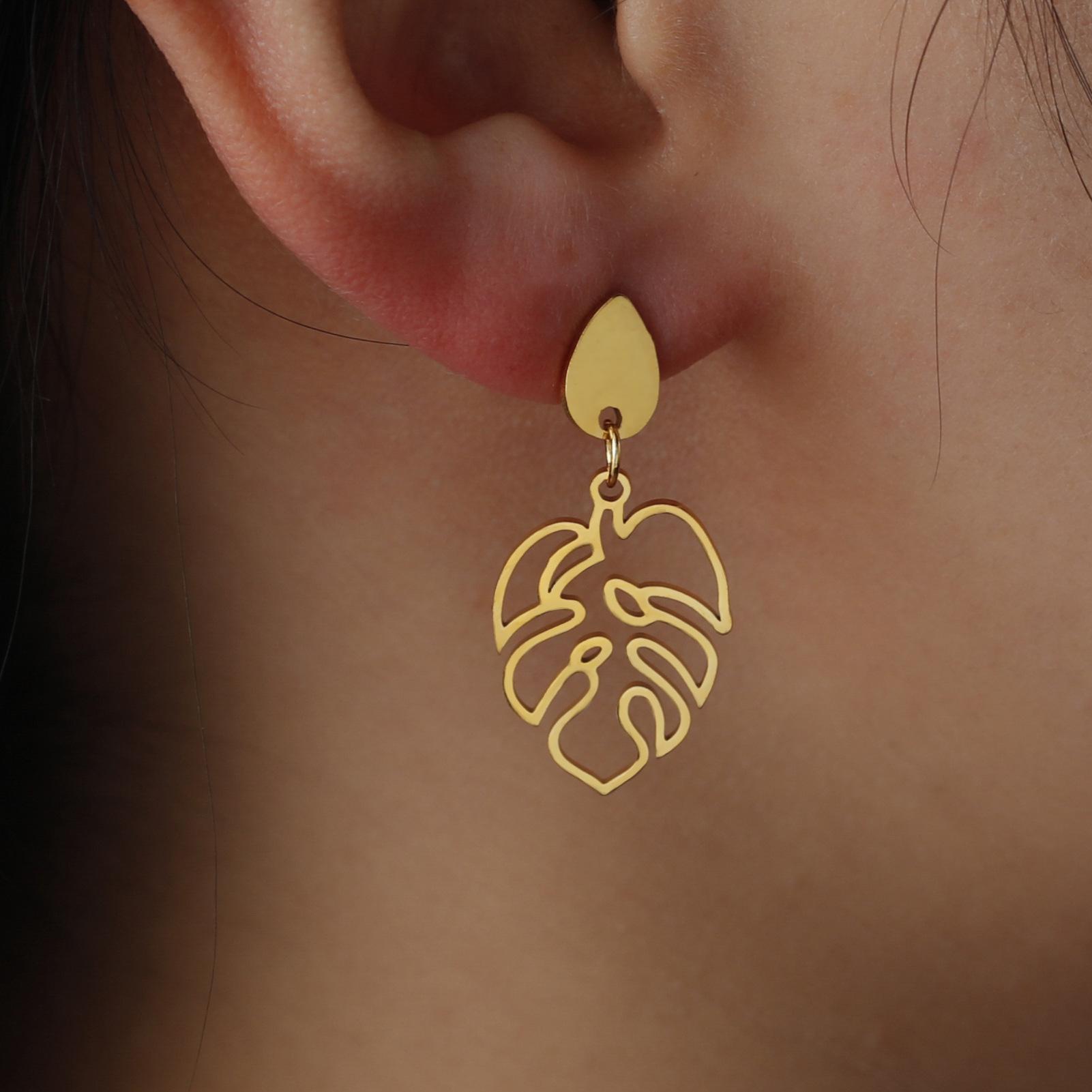 

Серьги из нержавеющей стали, классические винтажные серьги с каплями воды и листьями растений, модные серьги-подвески для женщин, ювелирные изделия, подарки для девочек золотой