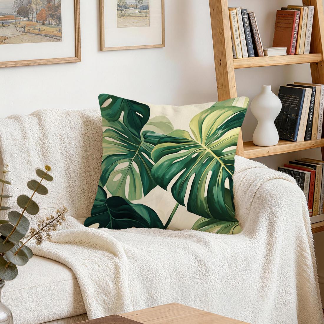 Jmg Clothing Unisex Green Summer Tropical Leaves Cushions Pillowcase Polyester Cushion Cover Throw Pillow Pillowcover Home Car Sofa Decor