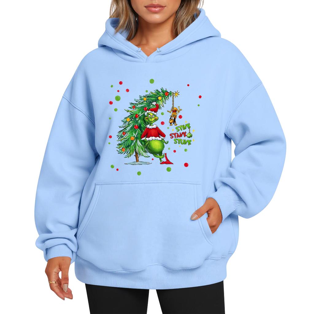 Ladies' Christmas Style Printed Hoodie With Wool And Pockets For Women