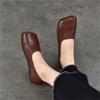 Johnature Retro Flache Schuhe mit weicher Sohle Eckige Spitze Echtes Leder Vielseitige Damen Slipper