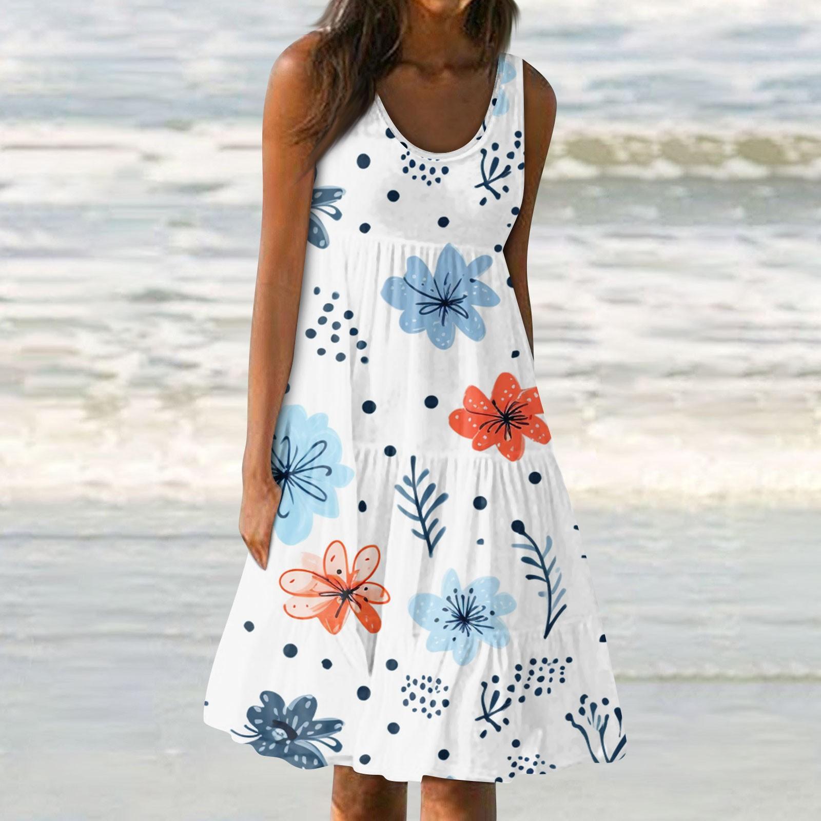 

Женские платья-жилеты Лето-весна Плиссированные богемные платья Симпатичные струящиеся пляжные платья без рукавов Прямая футболка Платья-майки Платья с круглым вырезом XXXL