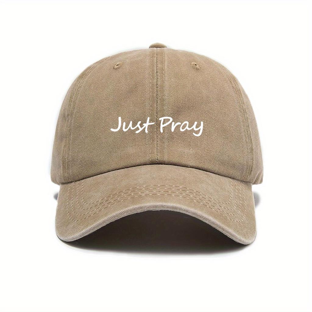 Urban Style Retro Washed 'Just Pray' Print Fashion Baseball Cap Unisex Adjustable Sun Protection Peaked Cap
