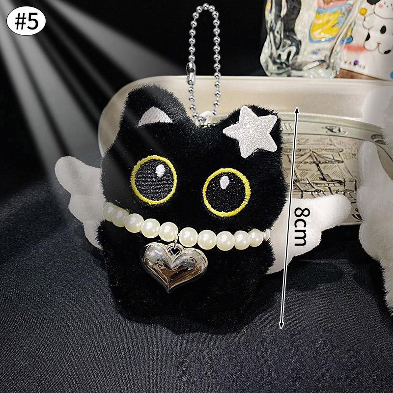 Cute Cartoon Black Cat Keychain Bag Pendant Backpack Hanging Ornaments Lovely Cat Doll With Camera Animal Car Keyring Kids Gift