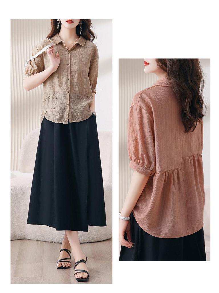 Chic Youthful Tencel Women's Summer Short Sleeve Loose Casual Top 2025 Style