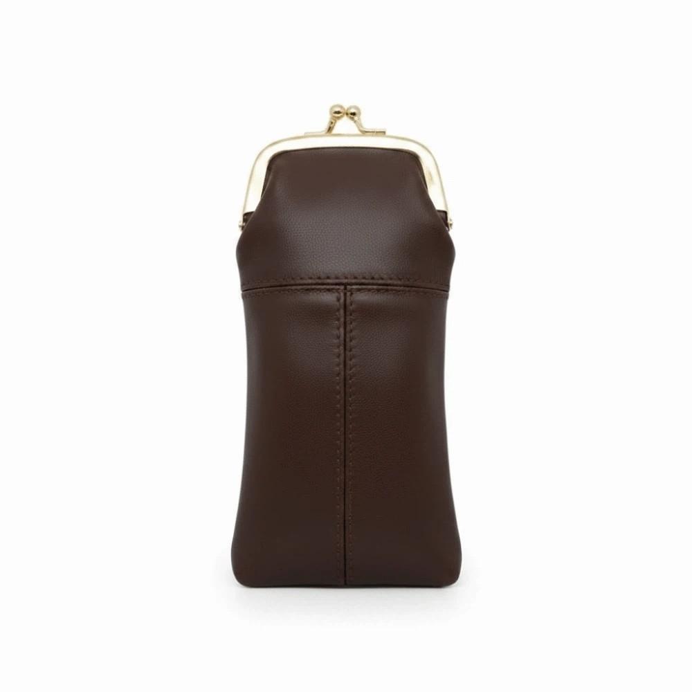 Multi-Functional Leather Kiss Lock Purse Secure Closure Vintage Sunglasses Pouch Daily
