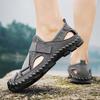 Herren Outdoor Wandersandalen Handgefertigt Sommer Römische Sandalen Retro Weit Geschlossene Zehen Grau Strand Wasserschuhe Übergröße