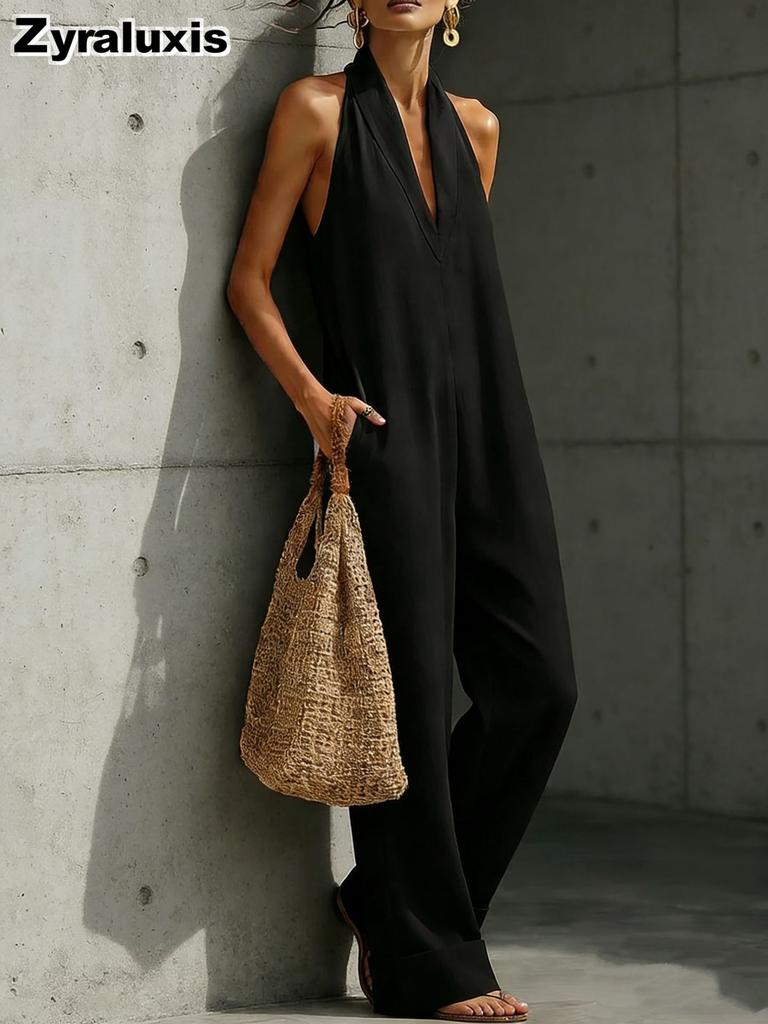 Mono Casual Elegante sin Mangas de Algodón y Lino de Verano para Mujer