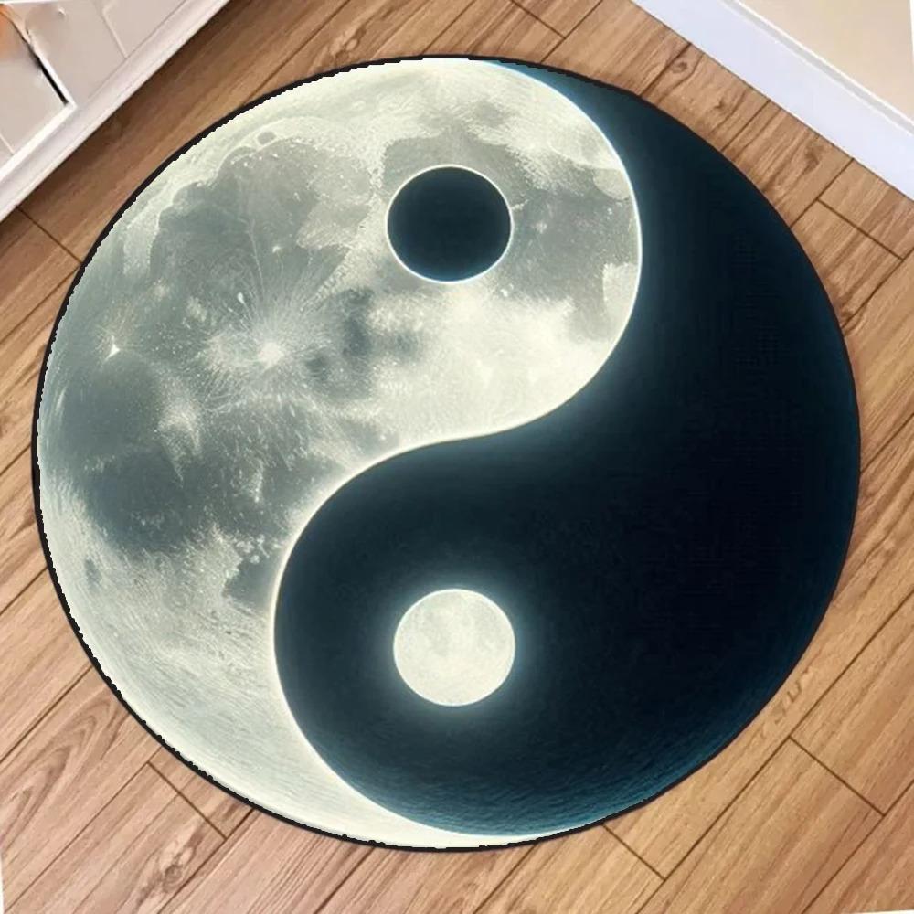 Yin Yang Dragon Round Rug Chinese Mythology Pattern Carpet Living Room Bedroom Decorative Floor Mat