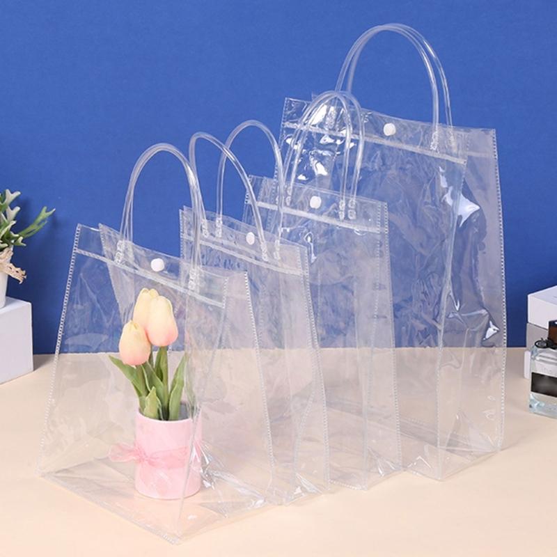Clear PVC Gift Bag with Handle,Small Transparnt Gift Wrap Bag,Clear Toted Bag Reusabled Shopping Bag for Merchandise