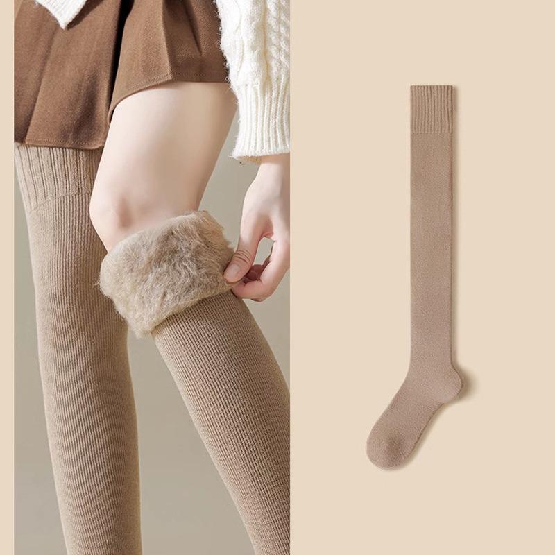 Winter Warme Lange Socken Schlauch Dick Hoher Schlauch Über Knie Kniehoch Strumpfwaren Socken Einfarbige Damen Verdicken Wadenstrumpf