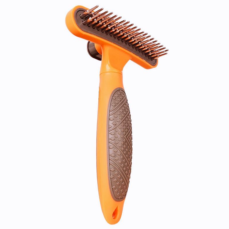 Dog Comb One-click Dog Brush Double Row Rake Combs for Dogs Hair Knot Cleaning Self Cleaning Dogs Rake Comb Pet Grooming Brush