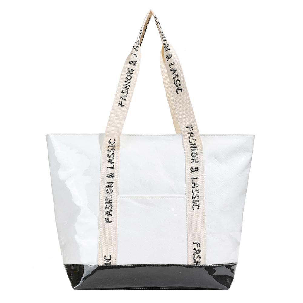 Women Fashion Shoulder Bag Large Capacity Simple Carrying Bag Patchwork Stylish Shoulder Purse Letter Print PVC Commuting Bag